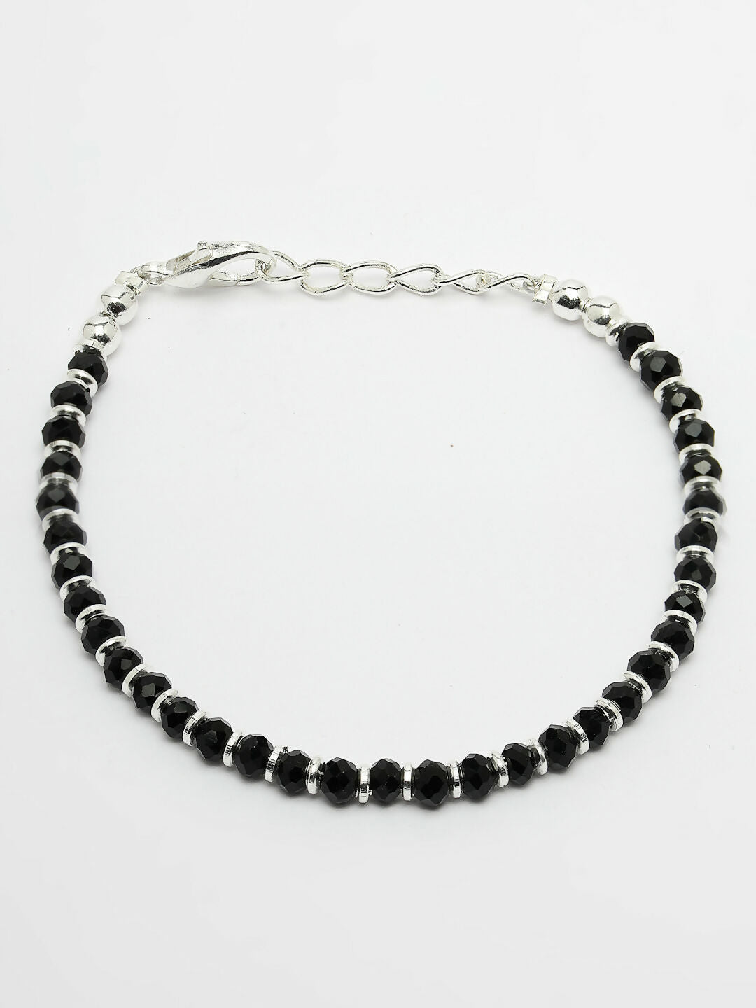 NVR Women Silver-Toned Black Brass Rhodium-Plated Link Bracelet - Swadesiicart