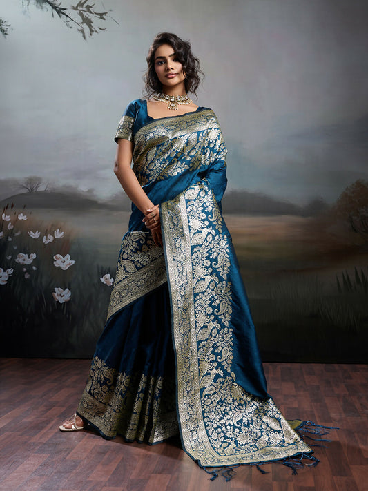 Shree Shyam Fashion Navy Blue Silk Blend Saree