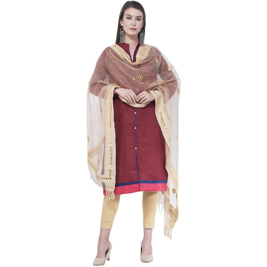 A R SILK Light golden Color Flower mirror Orgenza cotton Dupattas and Chunnis