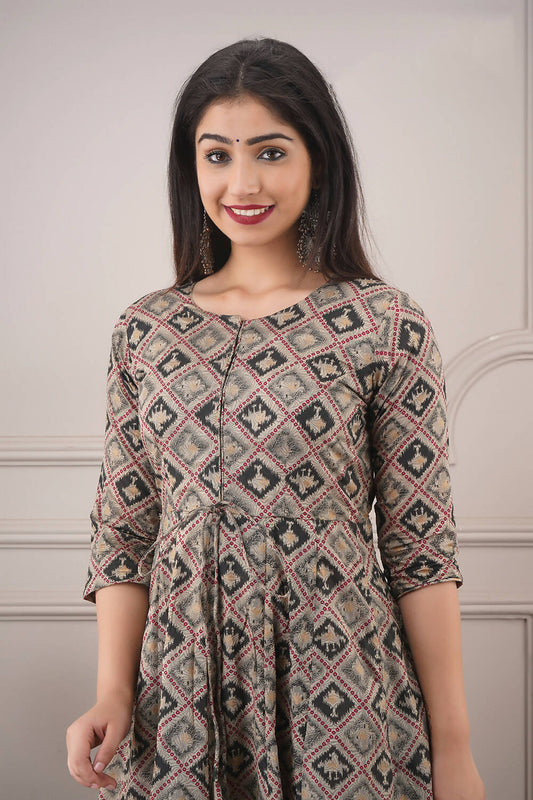 Partywear Designer Hand Screen and Foil Print Multi Pure chanderi Gown - Anbazaar - Grab2buy