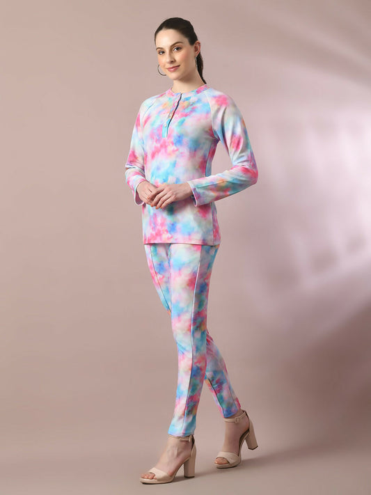 Myshka Women's Multi Printed Round Neck Party Top With Trousers Co-ord set 