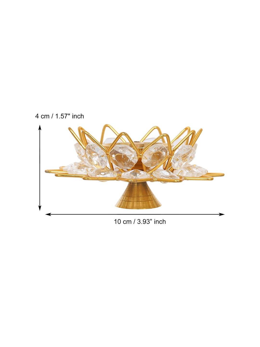 Grab2Buy Gold-Toned & White 2 Pieces Crystal Lotus Shape Brass Diyas 