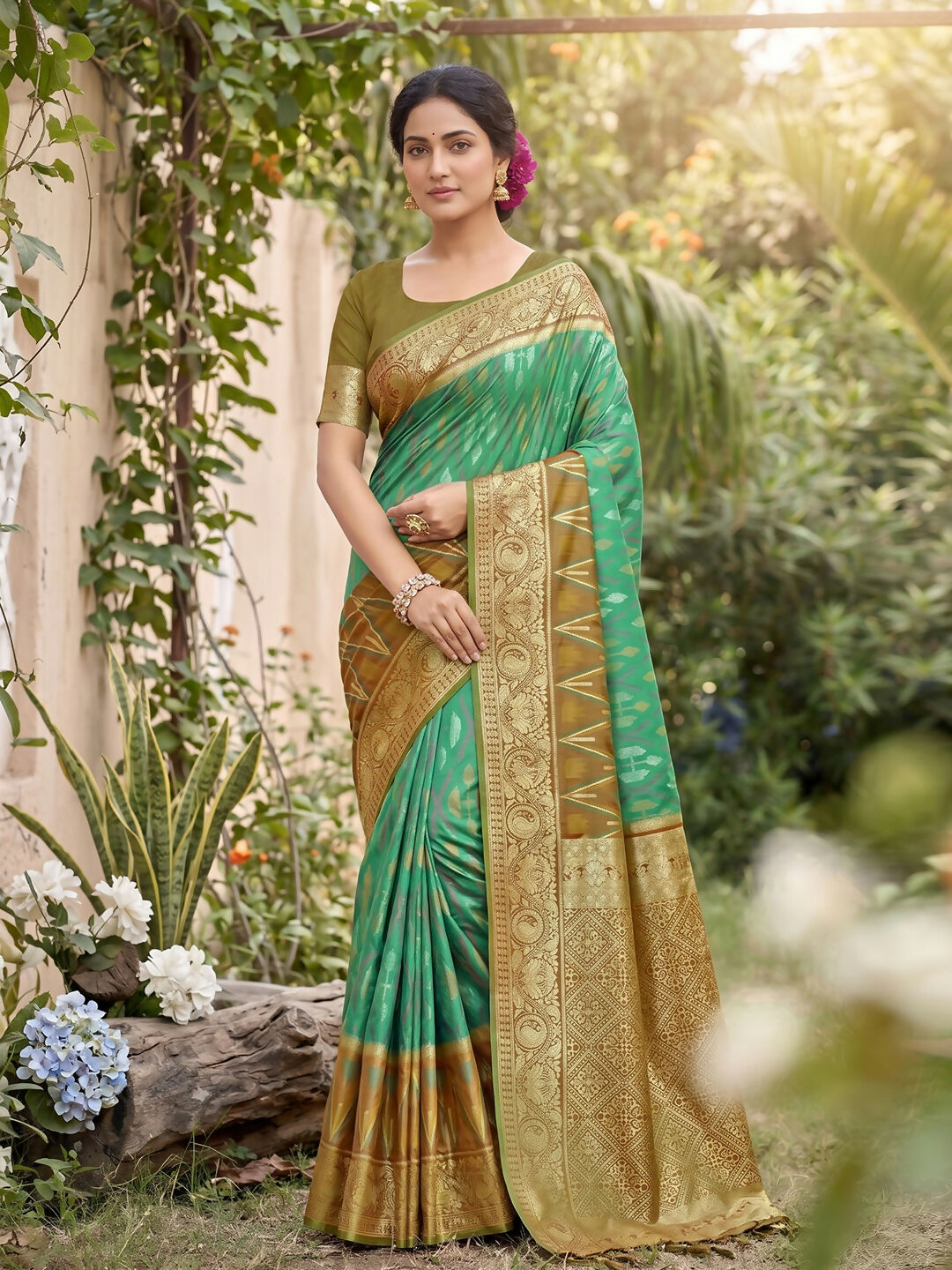 Shree Shyam Fashion Rama Green Soft Silk Saree