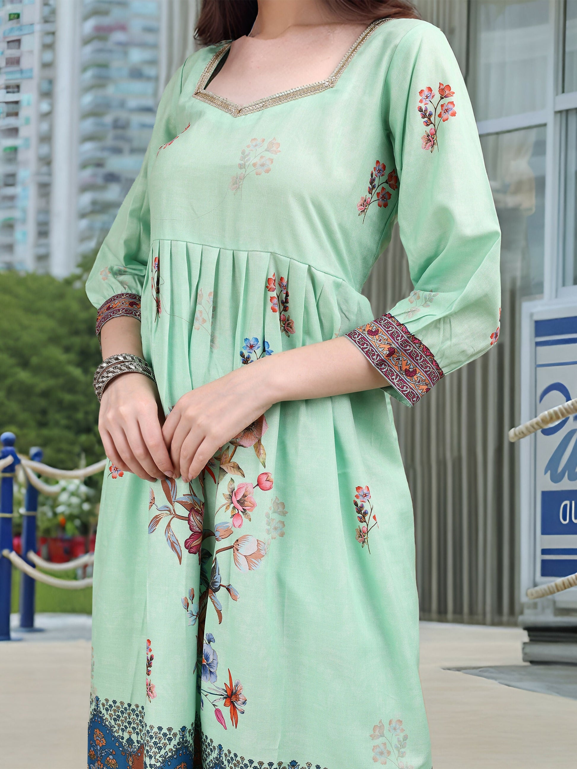 Joban Fashion Green Position Digital Print With Position Foil Kurta Set