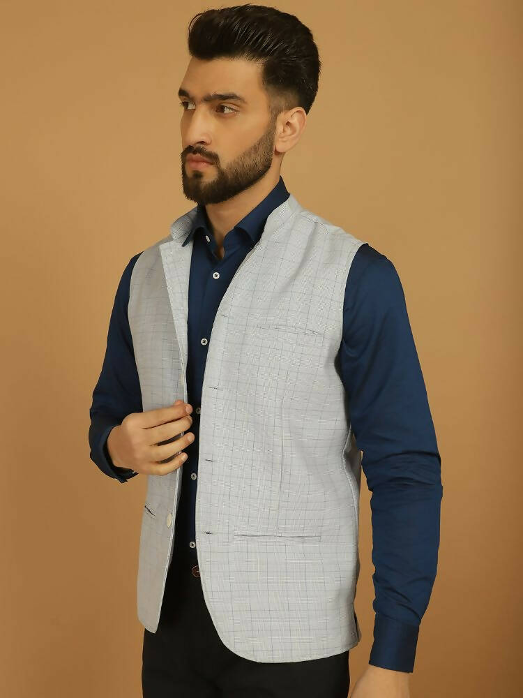 Even Apparels Nehru Jacket With Welt Pockets - Blue 