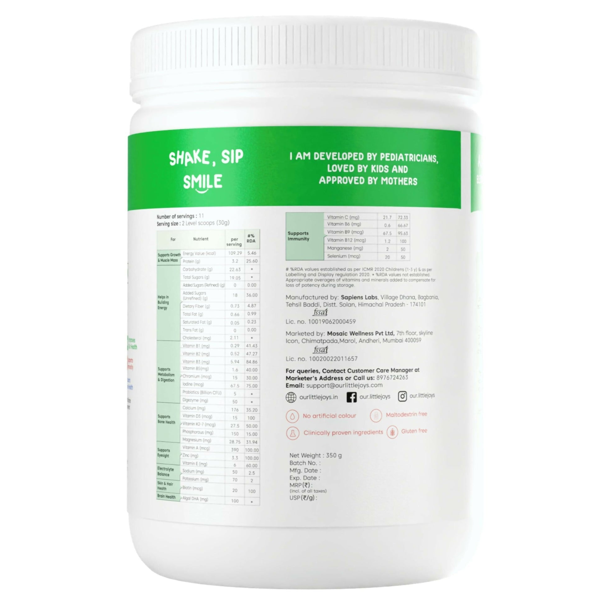 Little Joys Nutrimix Lite Powder for Young Kids (2-6 Years) - Chocolate Flavour 