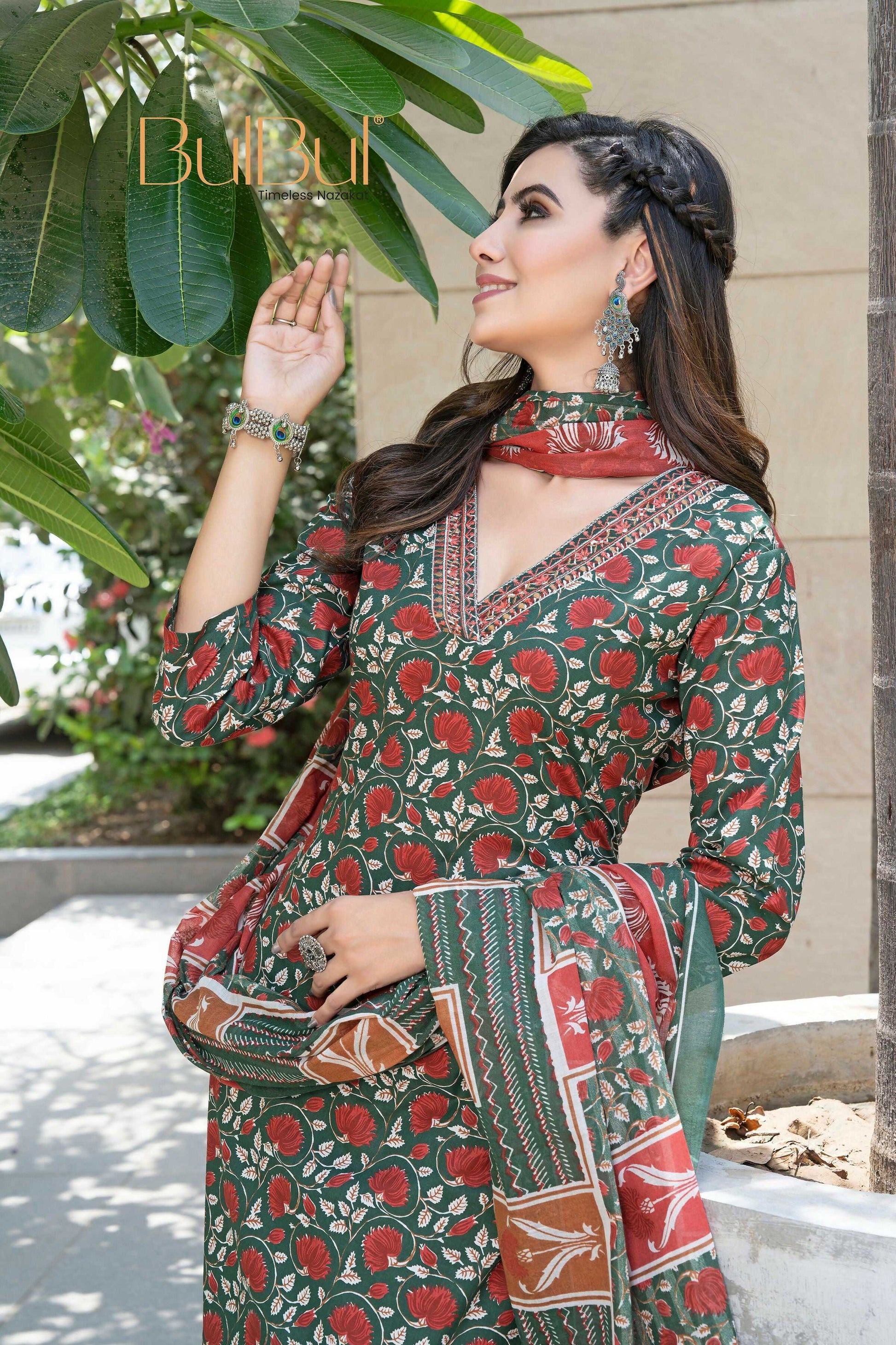 BulBul Fashionista Green Cotton Kurta Set with Dupatta 