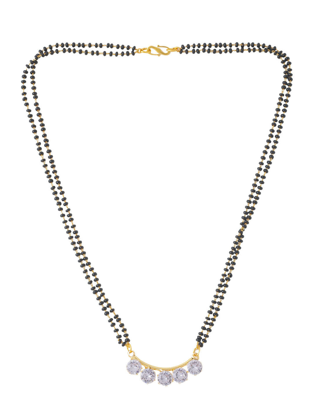 NVR Women Ethnic Gold-Polished Beaded Mangalsutra With Ad Stone