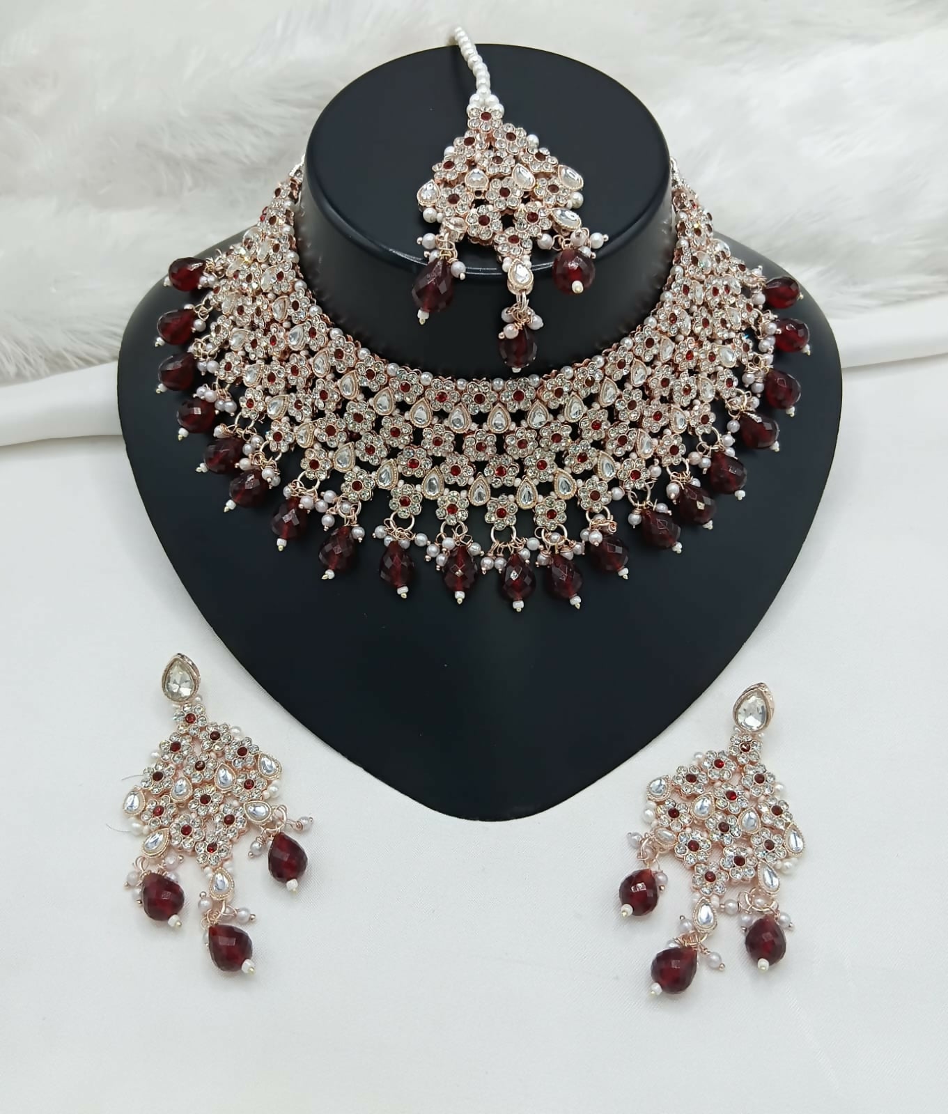 Joban Fashion Women Maroon Stone Work Necklace Set