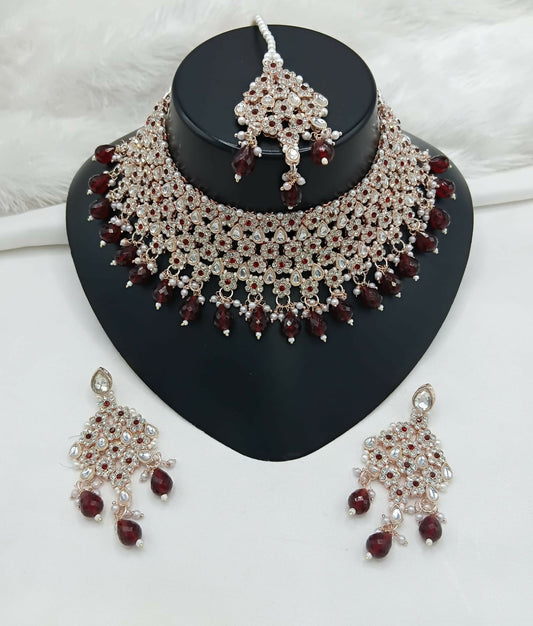 Joban Fashion Women Maroon Stone Work Necklace Set