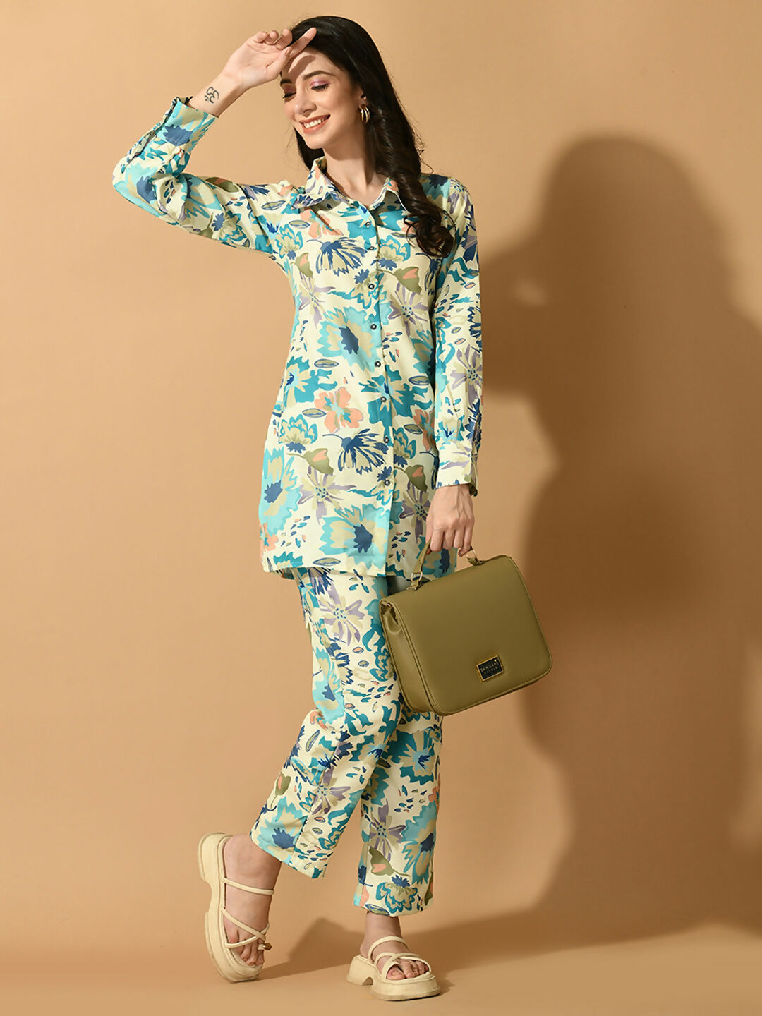 Myshka Women's Multi Printed Shirt With Trousers 