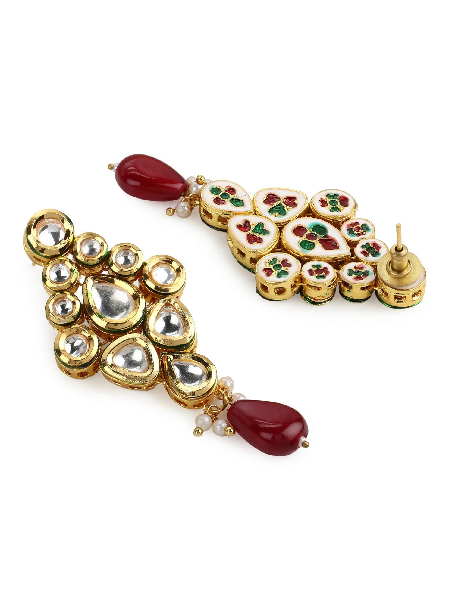 Gold-Plated White Maroon Kundan Studded Beaded Handcrafted Jewellery Set - Ruby Raang - Grab2buy