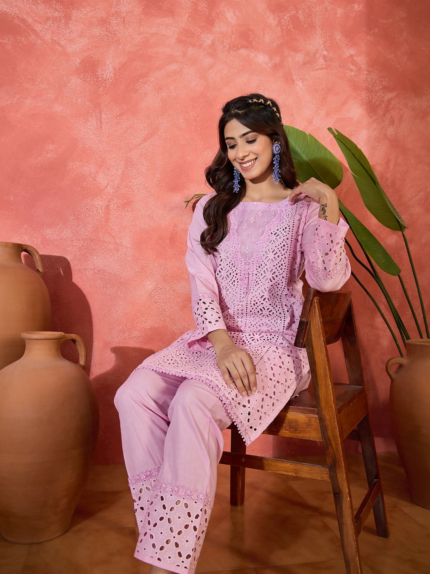 Joban Fashion Embroidery Pink Pure Cotton Cord Set
