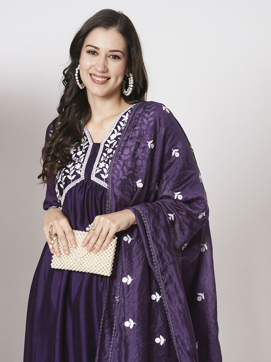 Purple Vichitra Silk Embroidery Work Kurta Set - Riya