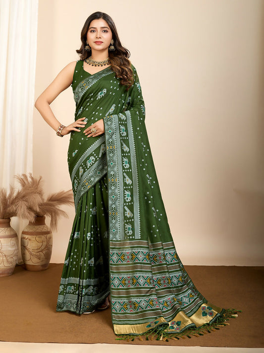 Green Soft Silk Woven Meenakari Designer Saree - Vedanti