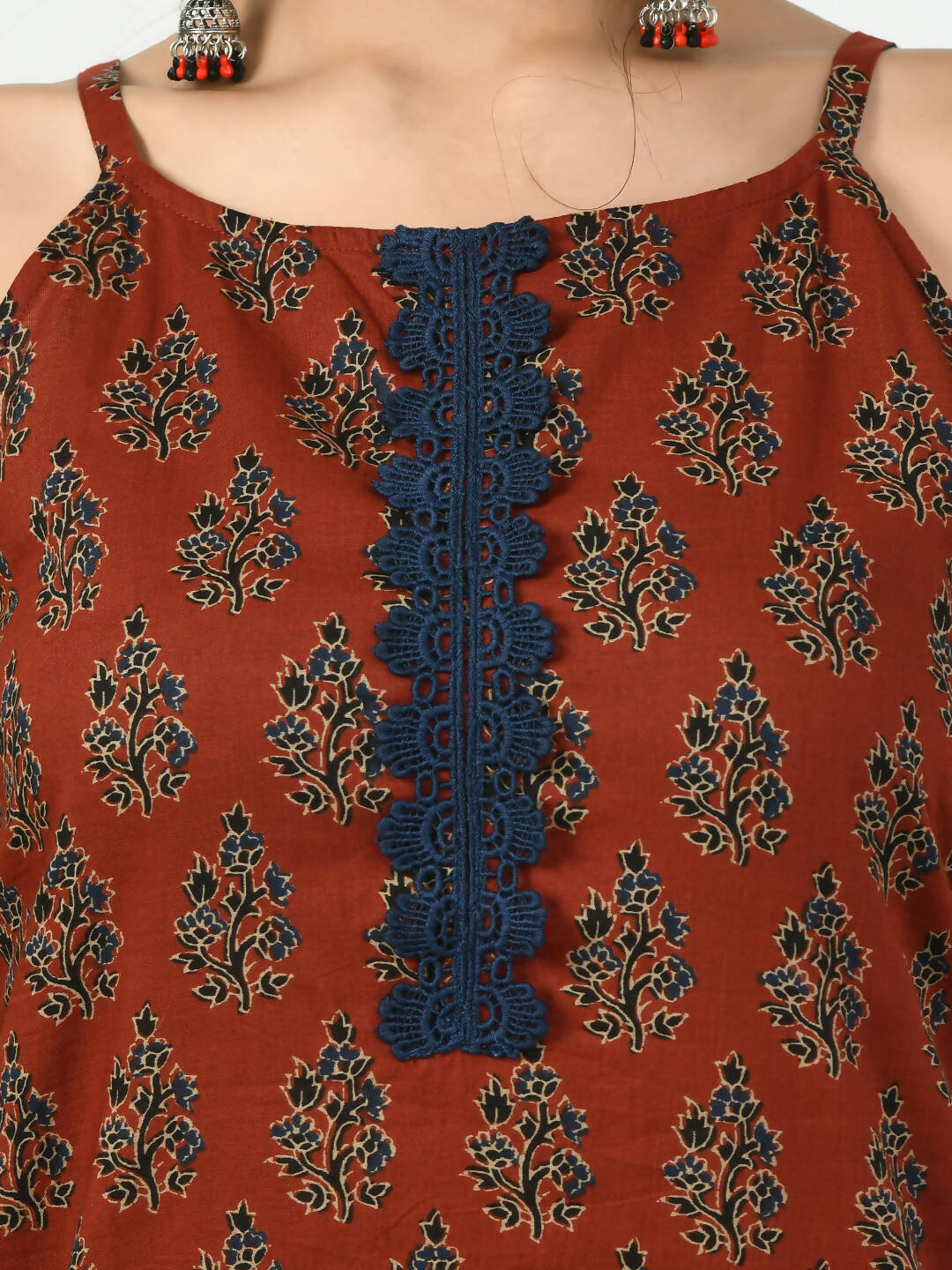 Myshka Women's Rust Straight Printed Kurta