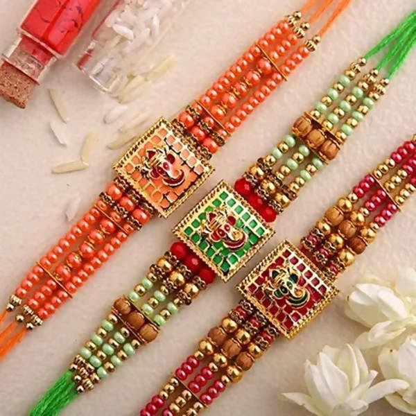 Set of 3 Meenakari Rakhi and Fruit N Nut Chocolates