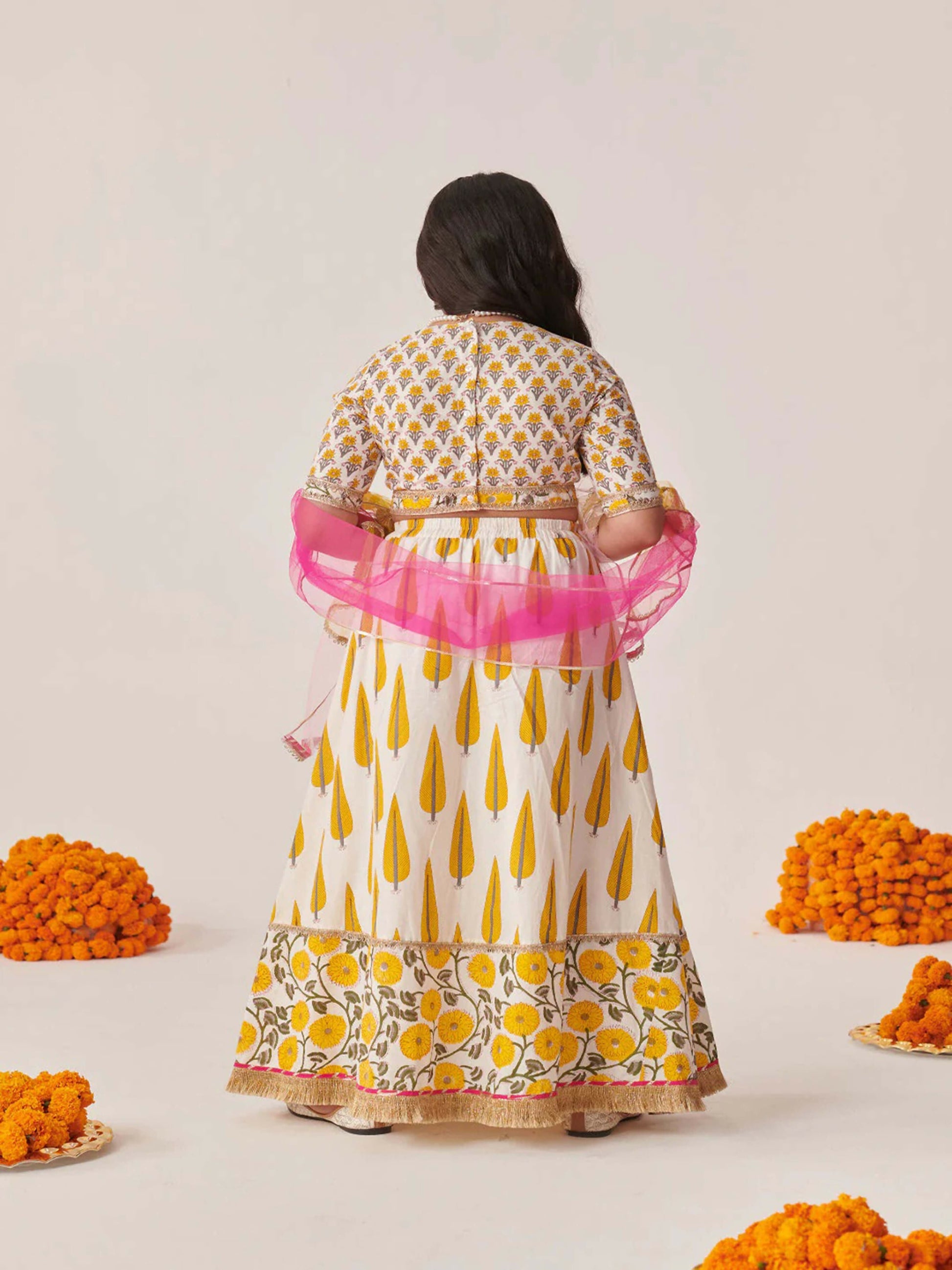 Joban Fashion Girl's Yellow & White Color Lehenga Choli