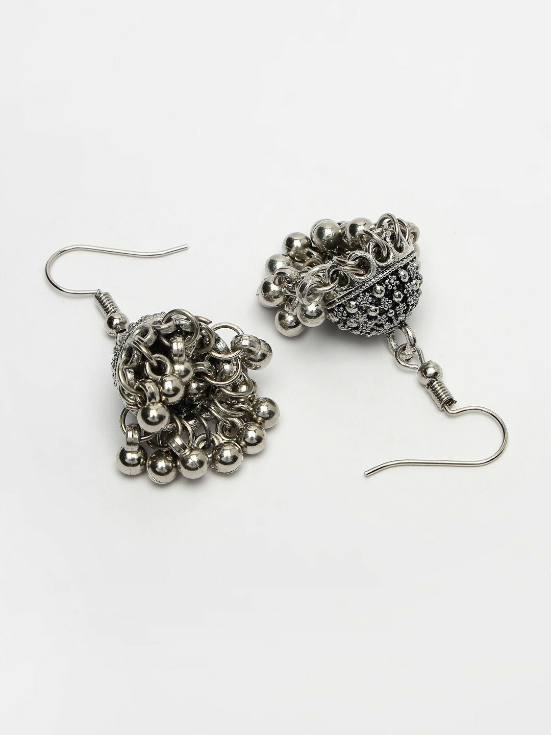 NVR Women's Silver-Toned German Silver Oxidised Dome Shaped Jhumka Earrings - Grab2buy