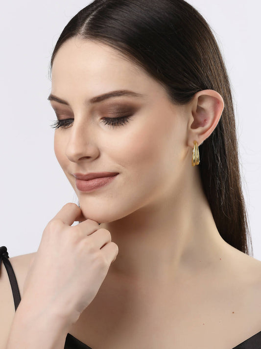NVR Women Gold-Plated Alloy Circular-Shaped Half Hoop Earrings - Grab2buy