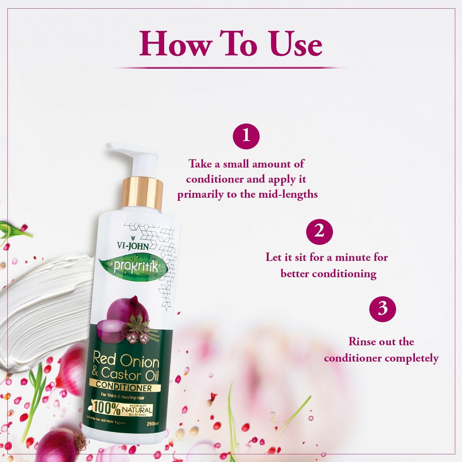 VI-JOHN Prakritik Red Onion & Castor Oil Conditioner to Prevent Dry Hair, 100% Natural Bio Actives  Grab2Buy VI-JOHN Grab2Buy