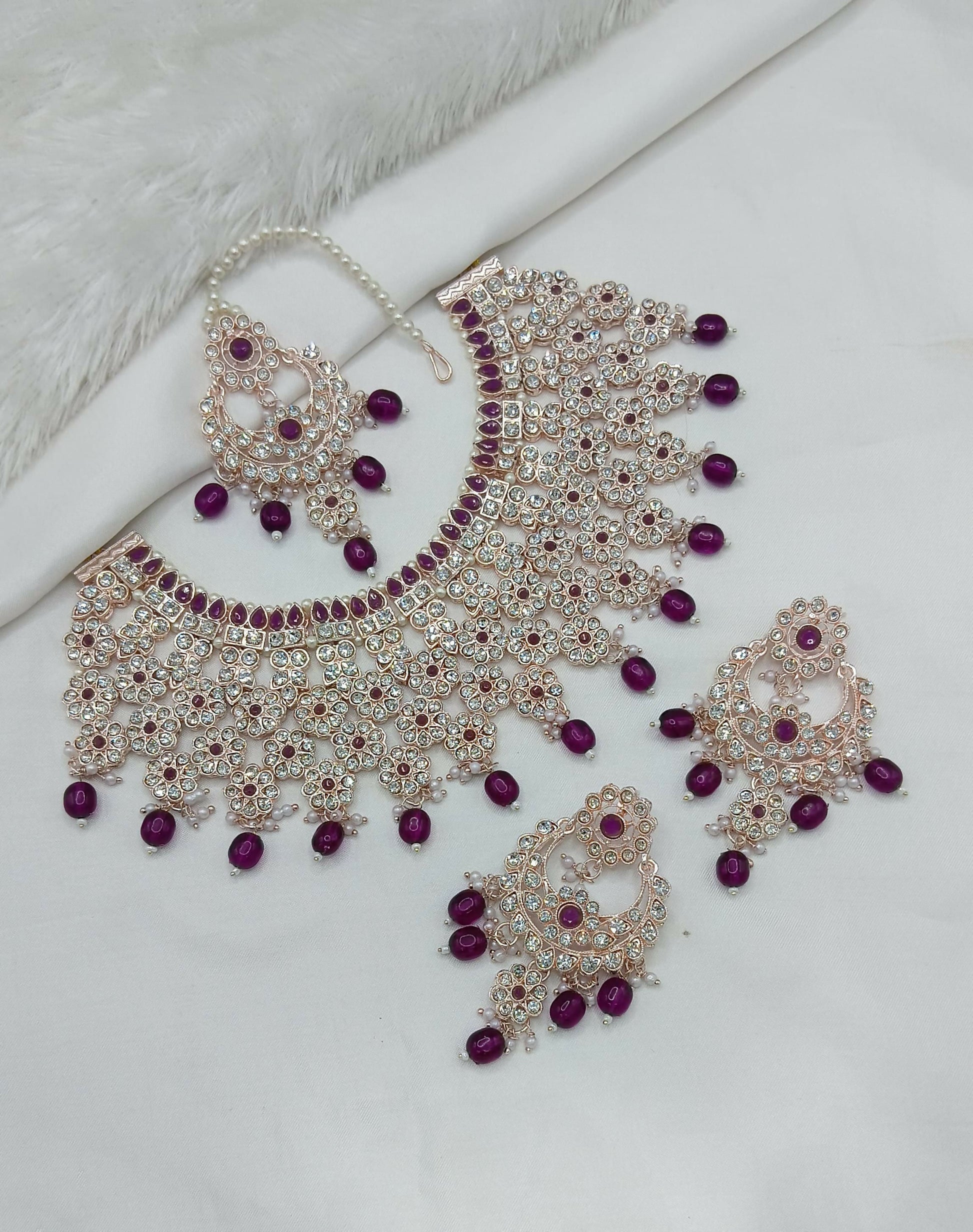 Joban Fashion Ruby Stone Work Necklace Set