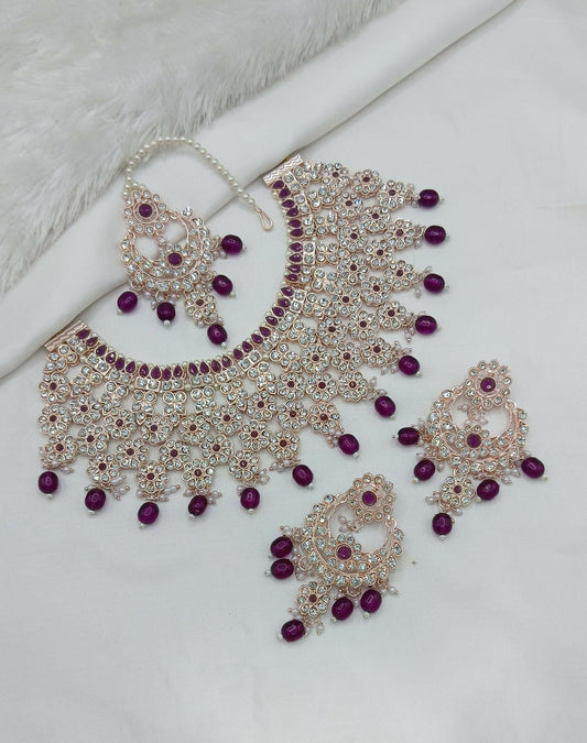 Joban Fashion Ruby Stone Work Necklace Set