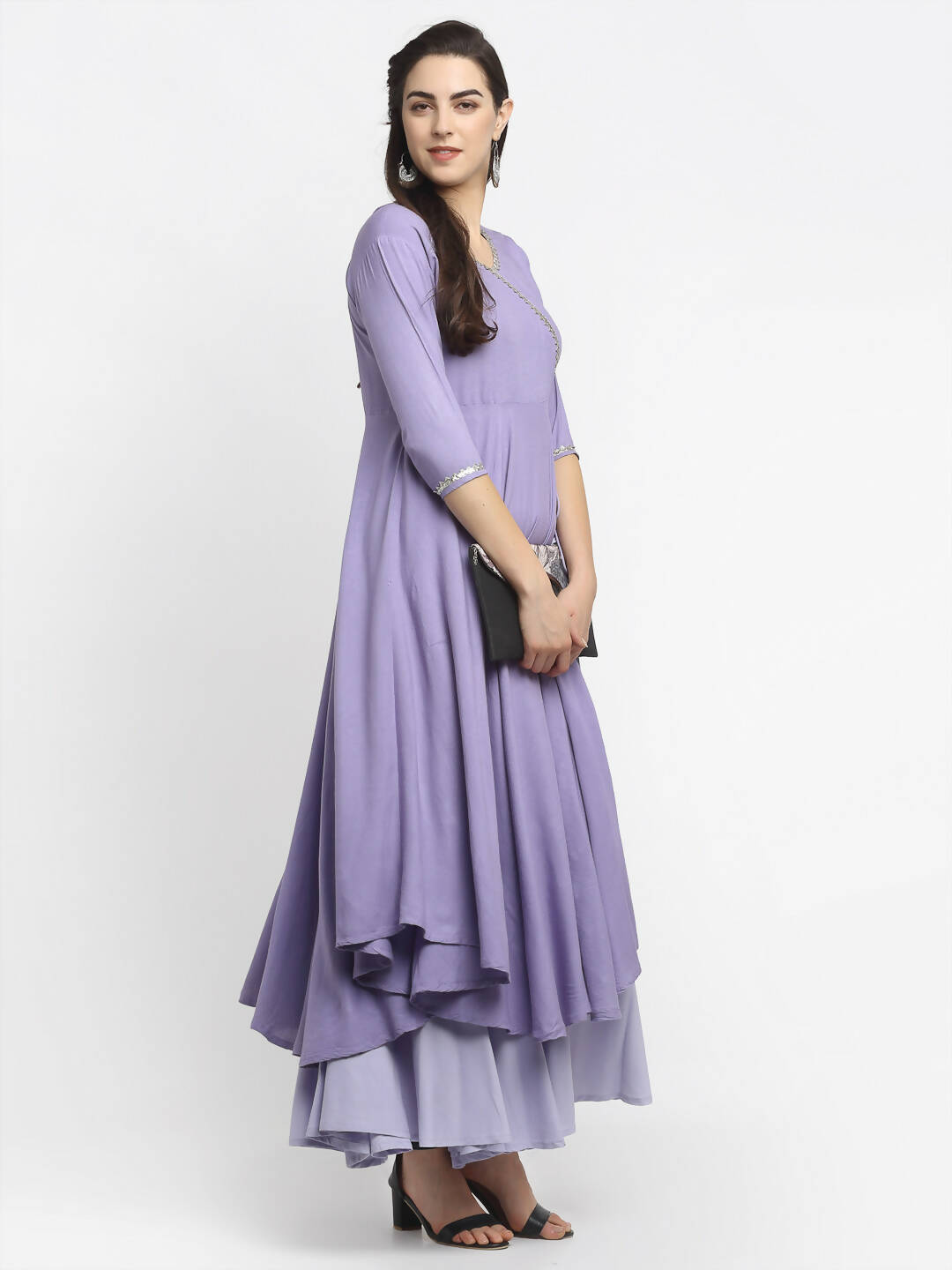 Rudra Bazaar Purple Angrakha Style Flared Kurta With Sharara