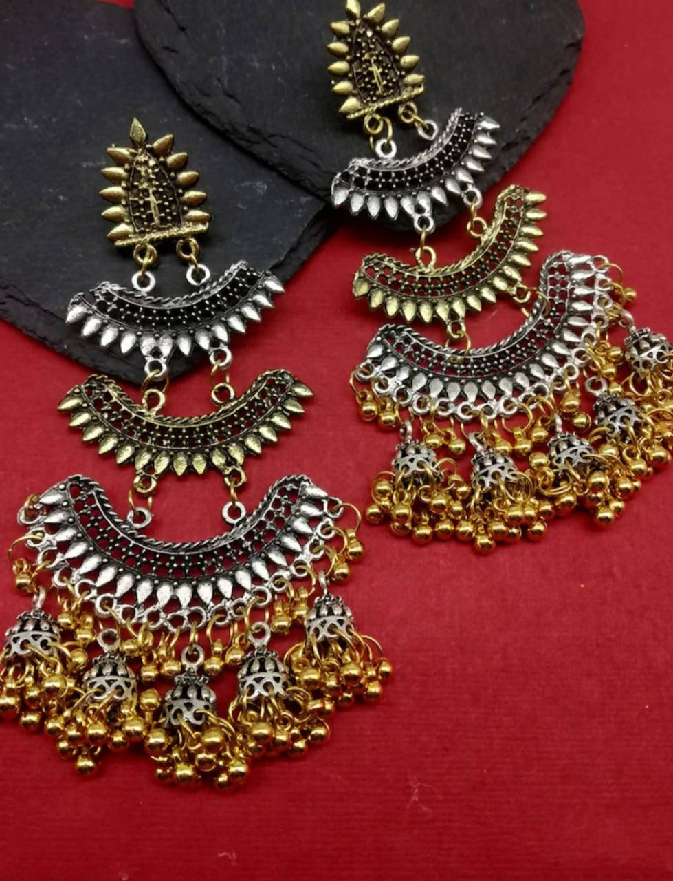Mominos Fashion Beautiful Silver & Gold Earrings with Jhumkas Design 