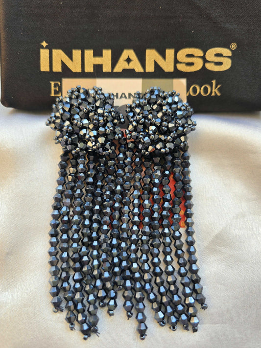 Inhanns Handmade Crystal Waterfall Earrings - Long - Navy Blue