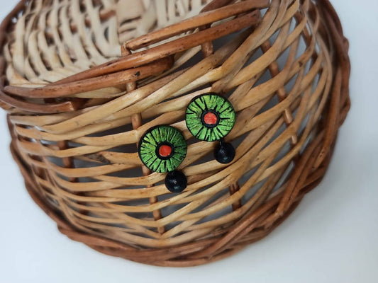 Terracotta Button Tops Ear Studs With Drops