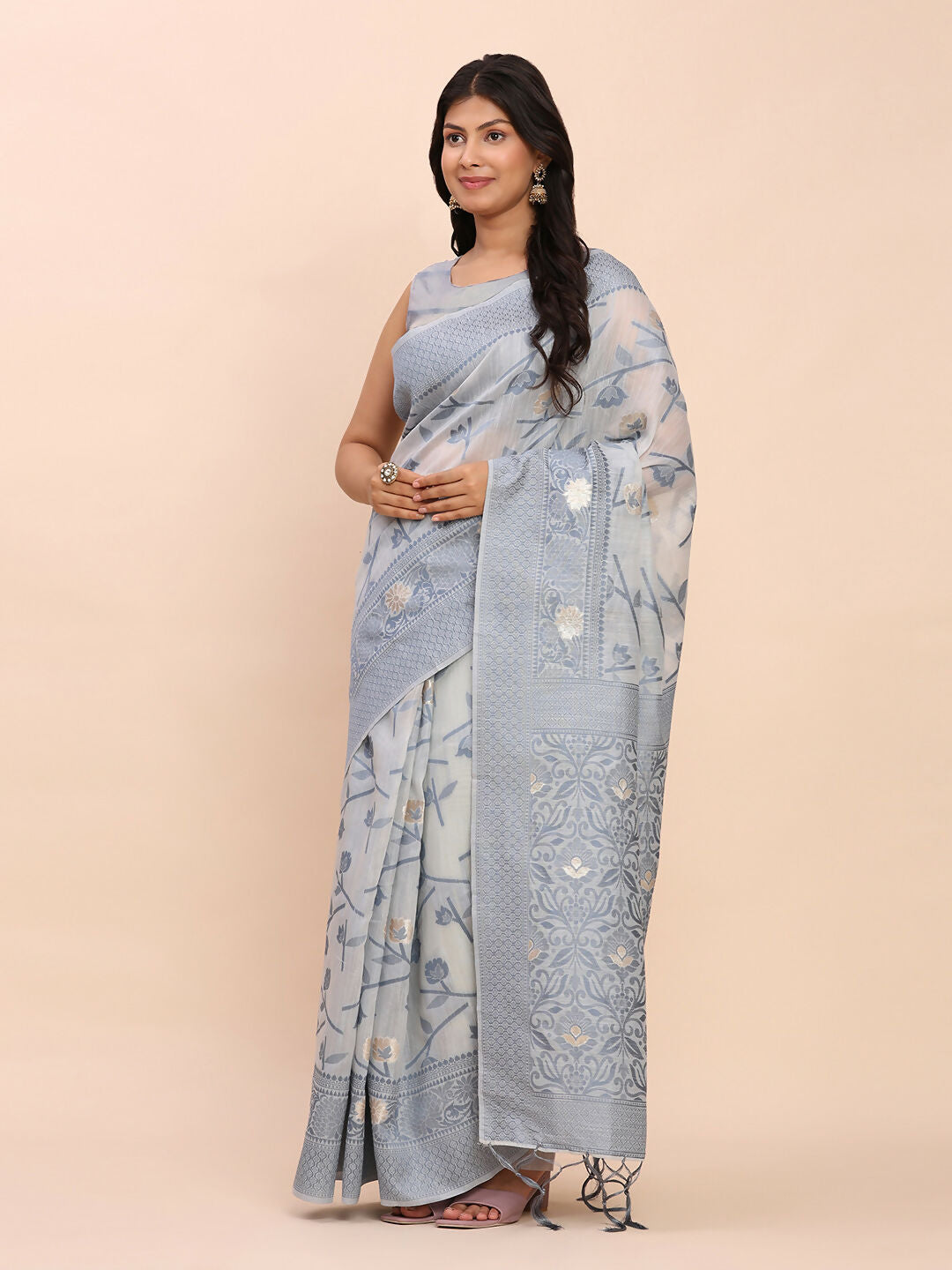 Shree Shyam Fashion Linen Cotton Grey Saree