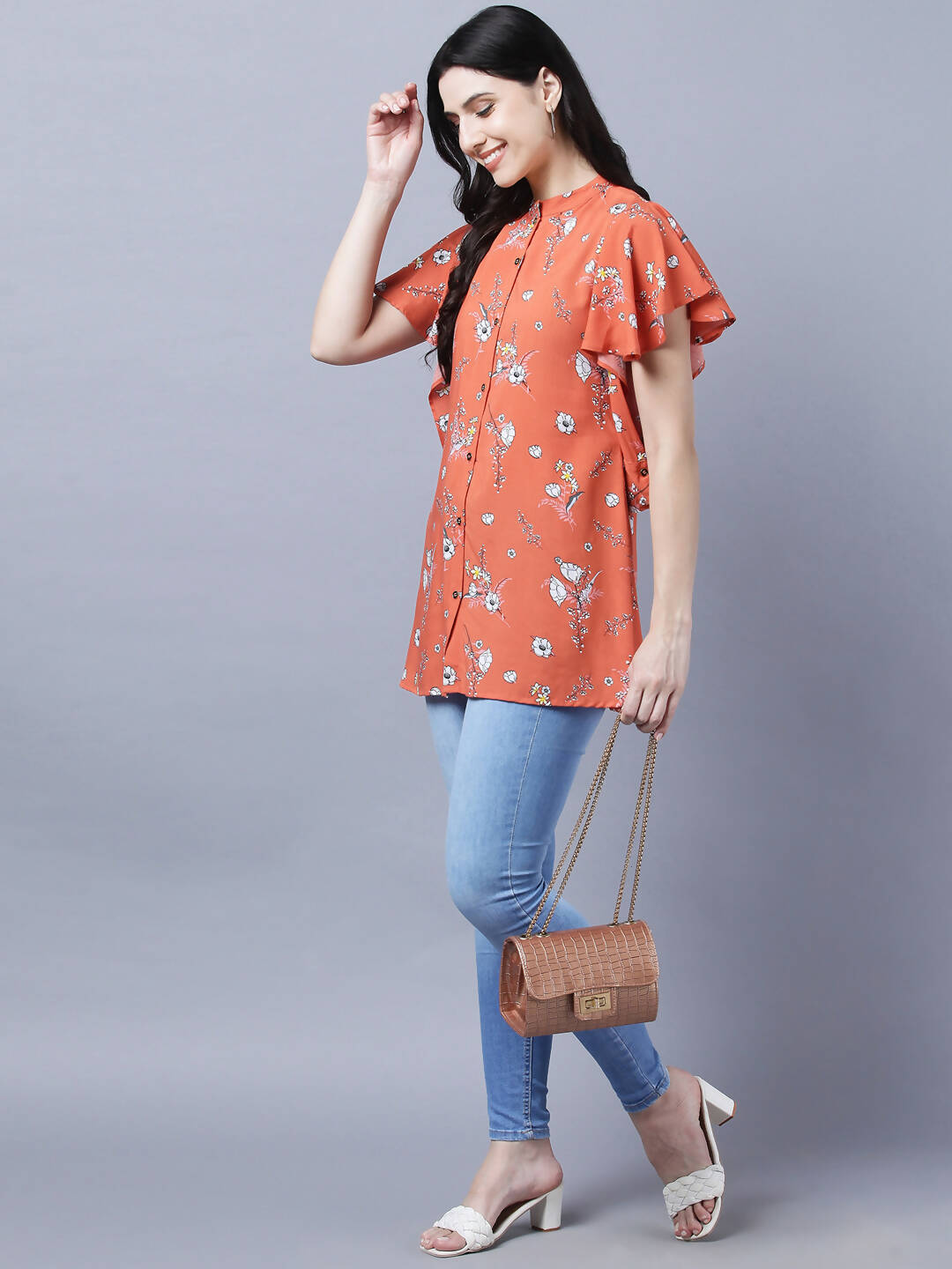 Myshka Stylish Orange Viscose Short Sleeve Women's Top