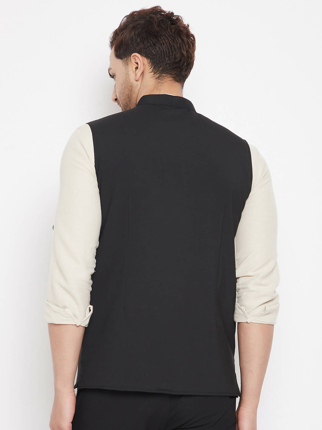 Even Apparels Black Merino Men Woven Nehru Jacket PW668 