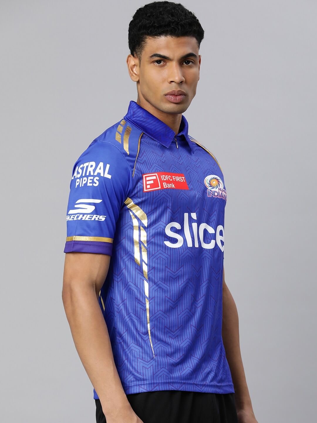 playR Men Printed Polo Collar Dri-FIT MI Official Match Jersey T-shirt IPL, T20 