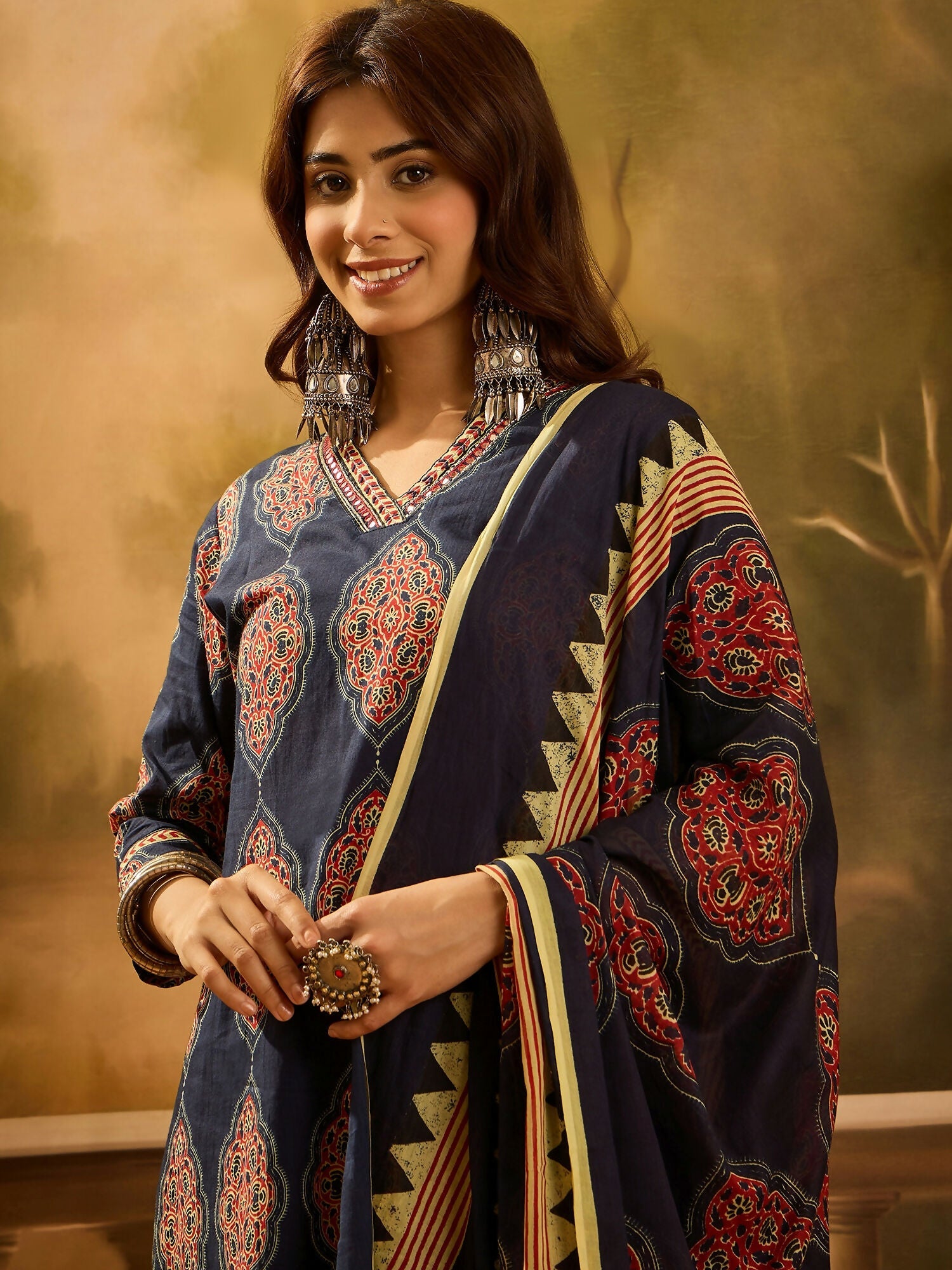Joban Fashion Printed Navy Blue Pure Cotton Kurta Set