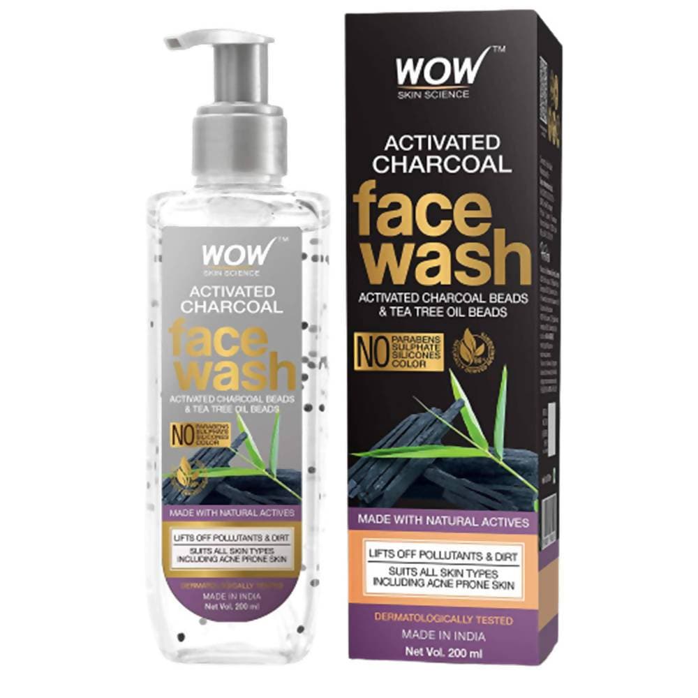 Wow Skin Science Charcoal + Glycolic Acid Detoxifying Face Wash for Oil Control + Gentle Exfoliation with Tea Tree & Aloe  Grab2Buy Wow Skin Science Grab2Buy