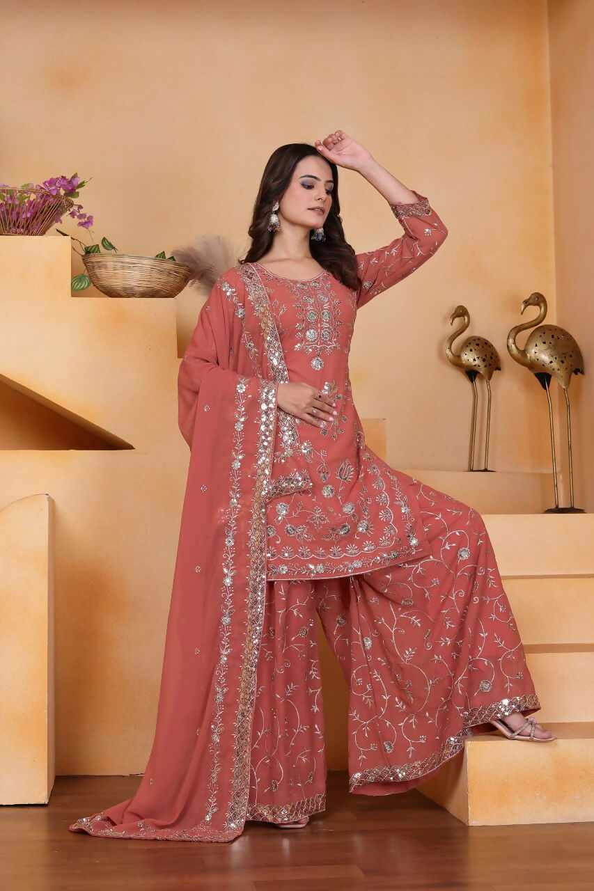 Joban Fashion Pink Georgette Embroidered Sharara Set
