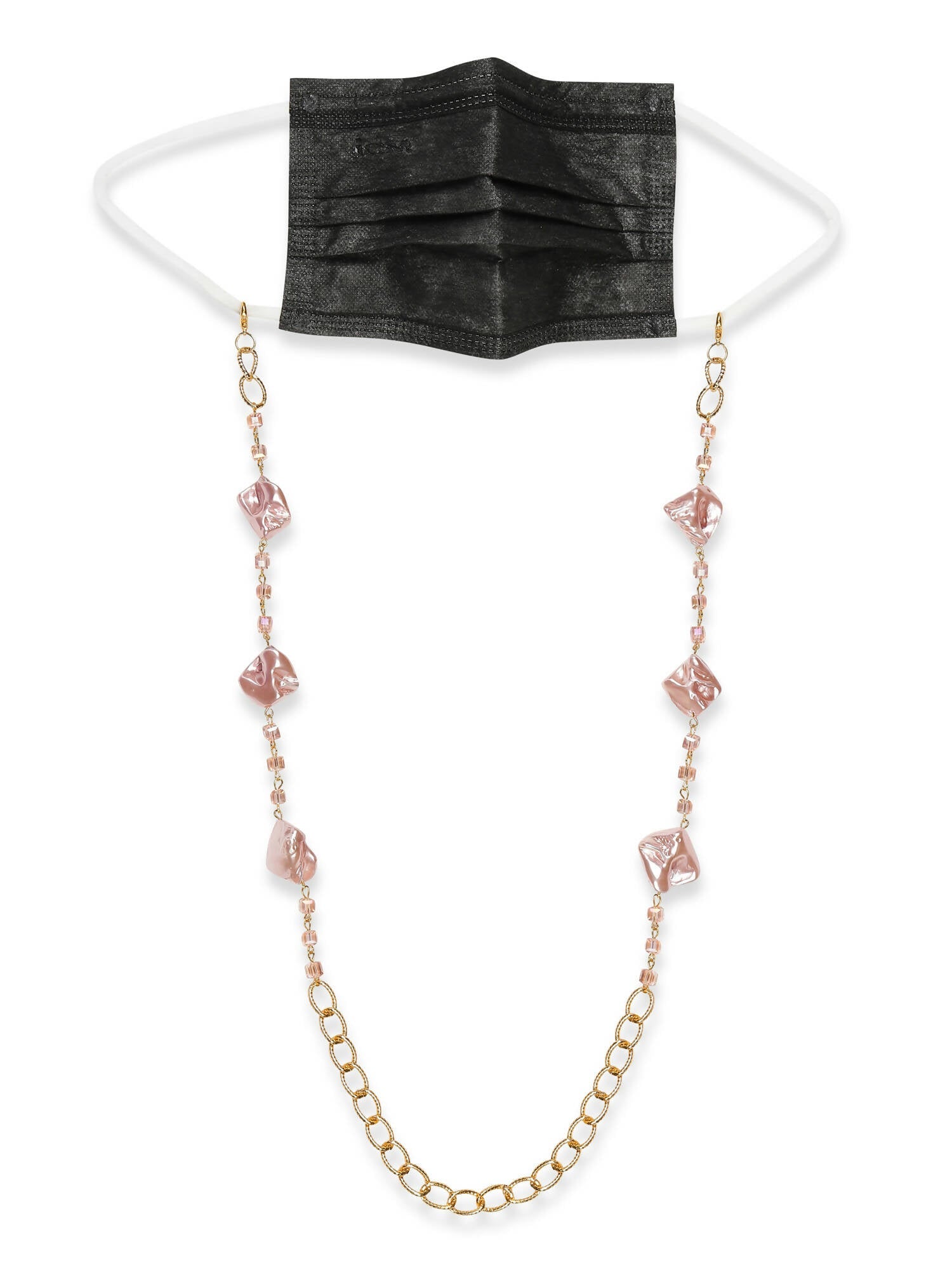 Pink Gold-Toned Embellished Mask Chain - Ruby Raang