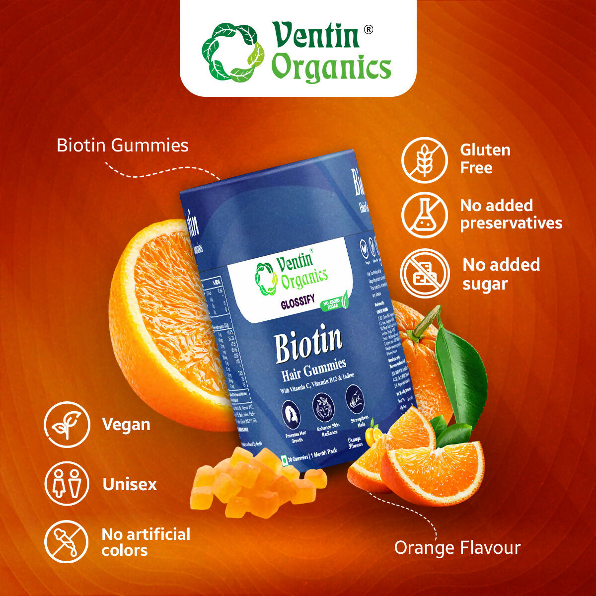 Ventin Organics Glossify Biotin Hair, Skin & Nails Gummies  Grab2Buy Ventin Organics Grab2Buy