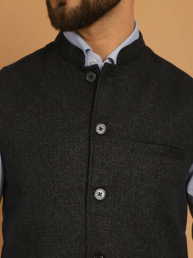 Even Apparels Pure Wool Nehru Jacket - Blue 