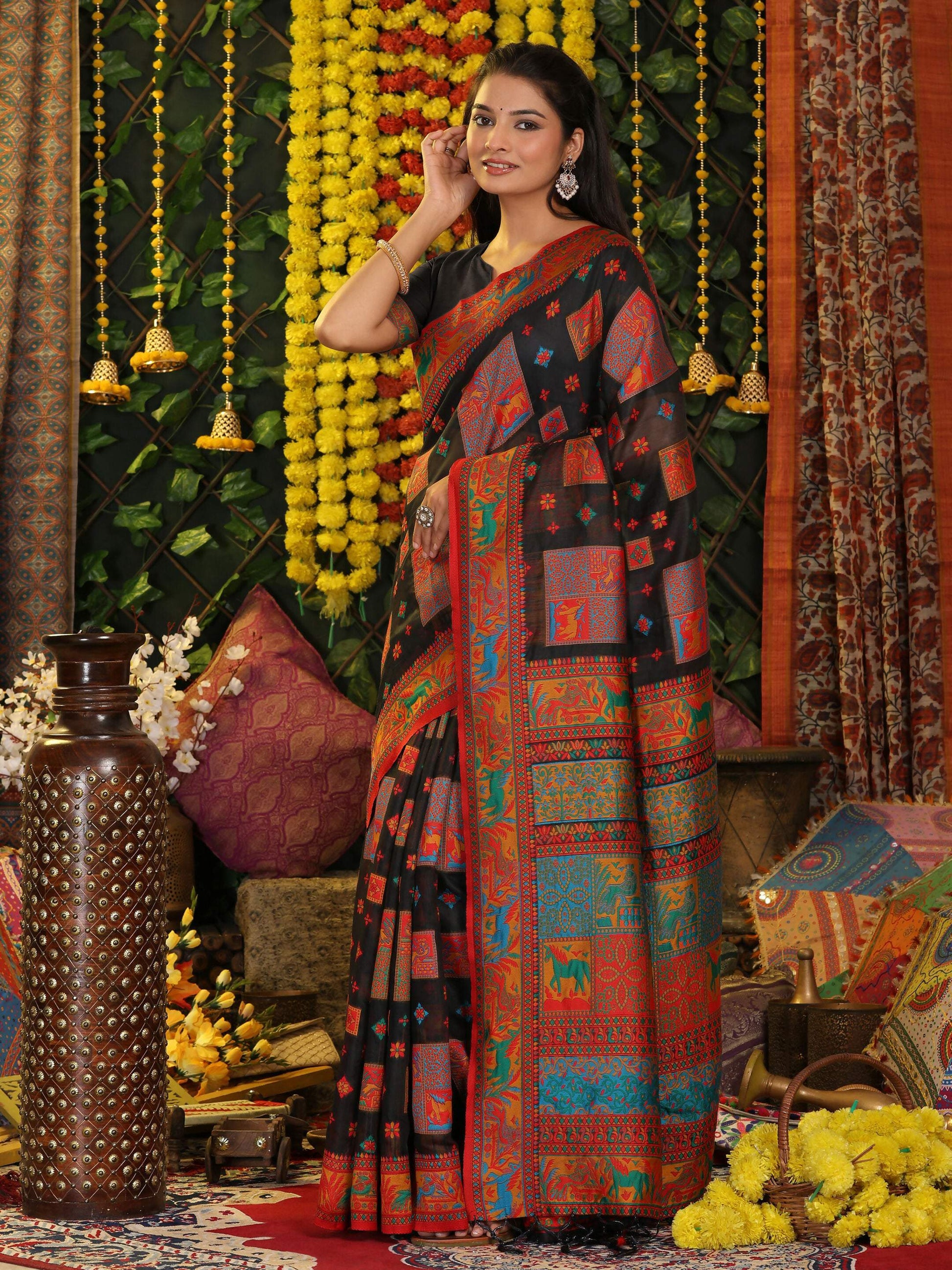 Shree Shyam Fashion Linen Cotton Black Saree