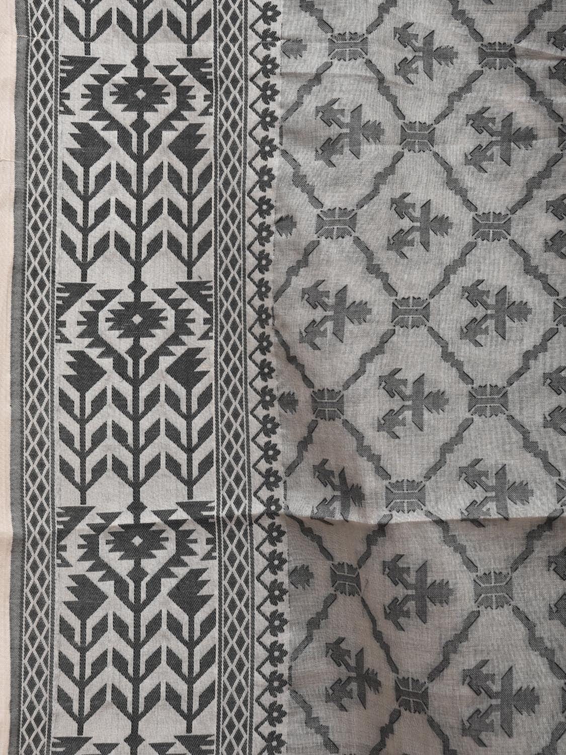 White Cut Work Cotton Handloom Grab2Buy with All Over Jamdani Style Design - Global Threads 