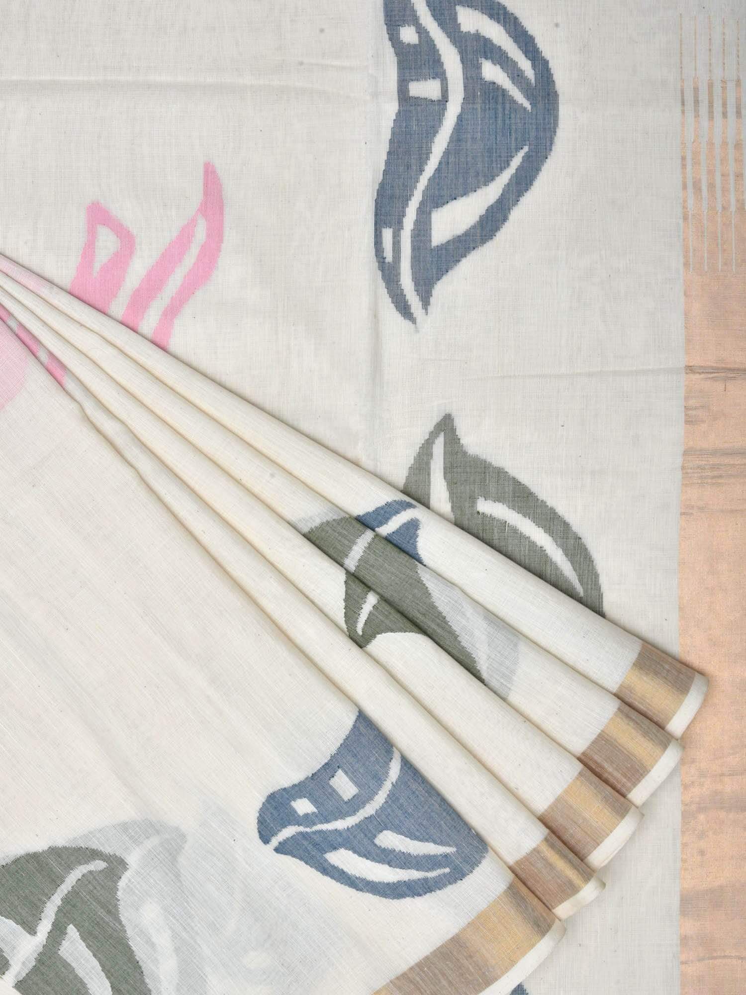 White Khadi Cotton Handloom Grab2Buy with Pallu Design - Global Threads 
