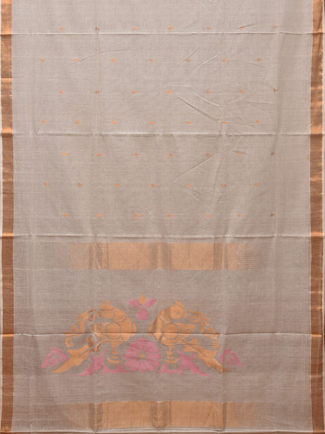 White Khadi Cotton Handloom Grab2Buy with Parrots Pallu Design - Global Threads 