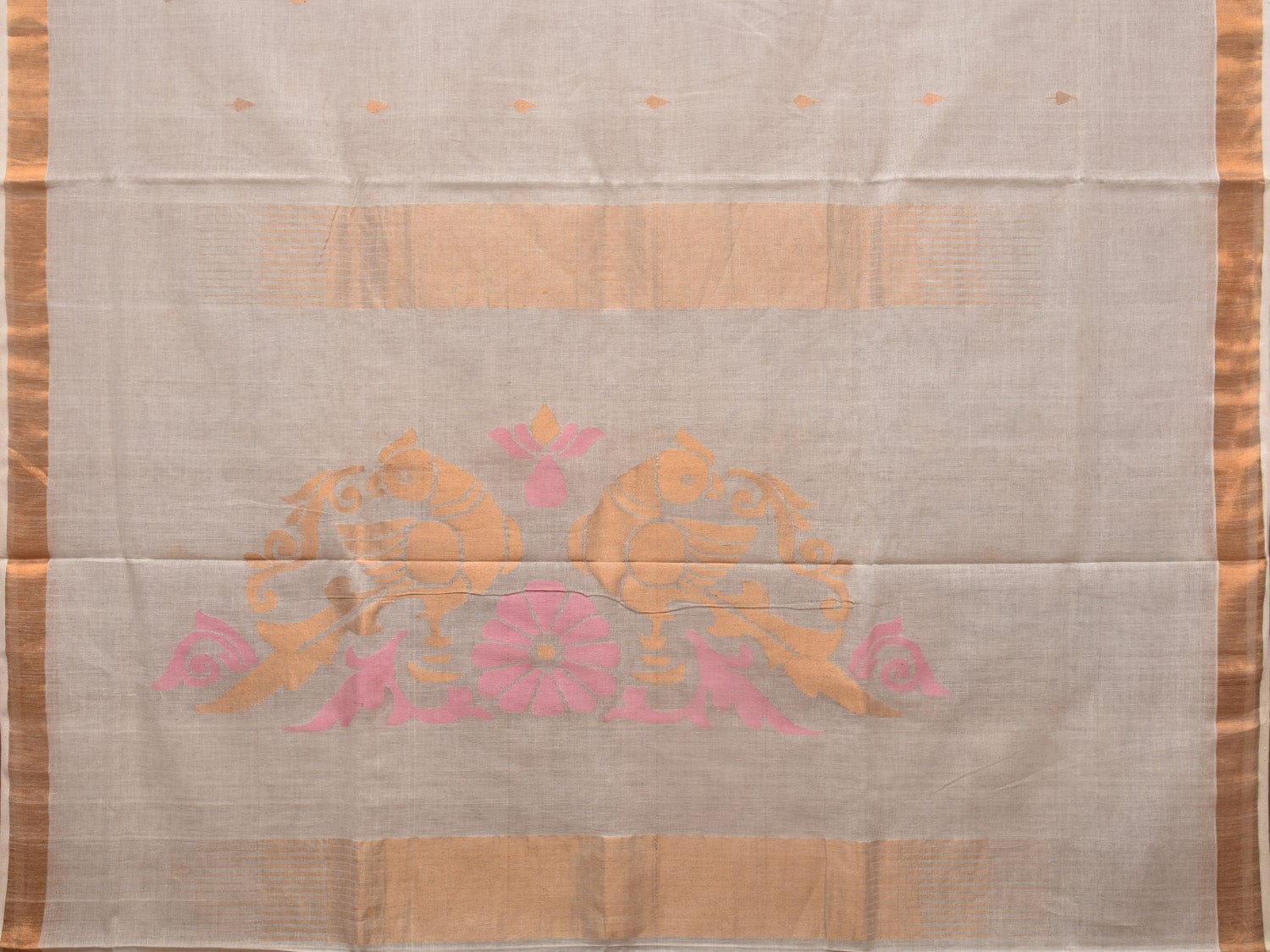 White Khadi Cotton Handloom Grab2Buy with Parrots Pallu Design - Global Threads 