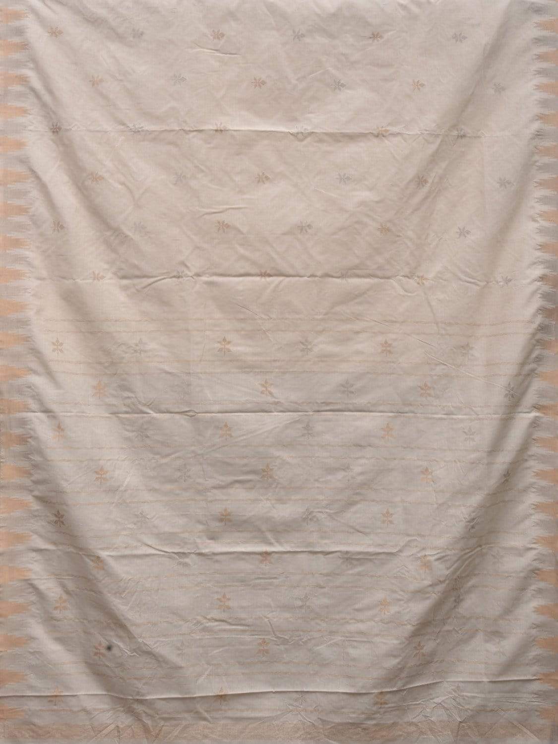 White Khadi Cotton Handloom Grab2Buy with Temple Border and Buta Design - Global Threads 