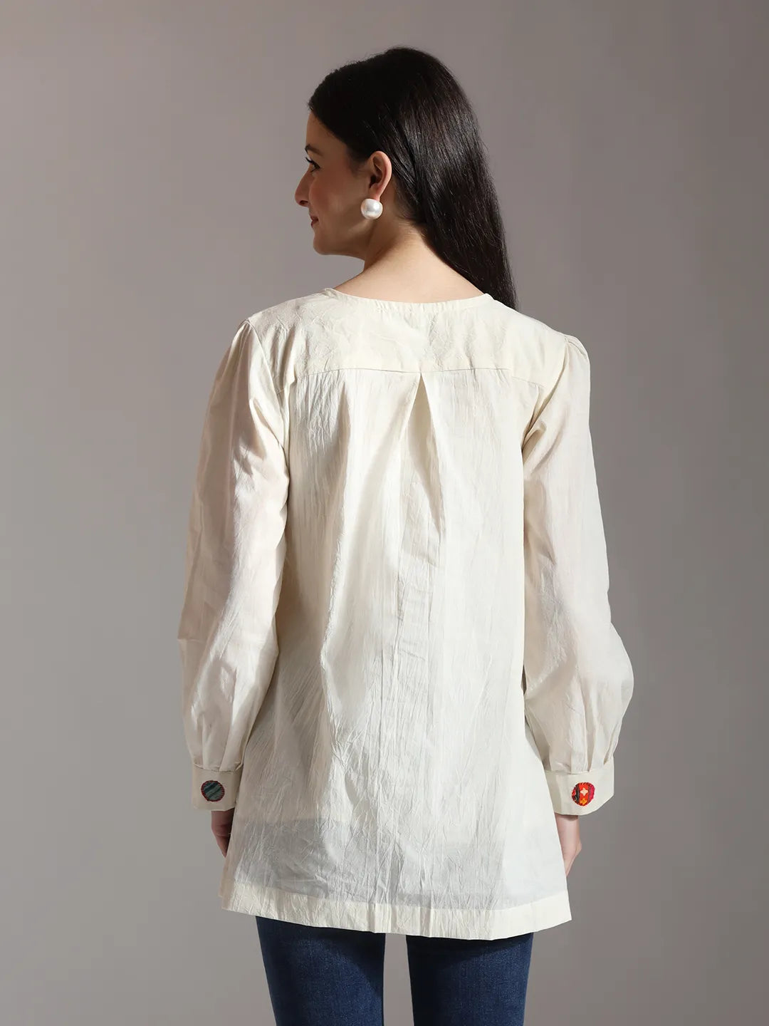 Yufta White Pure Cotton Applique Work Top  Grab2Buy Yufta Grab2Buy