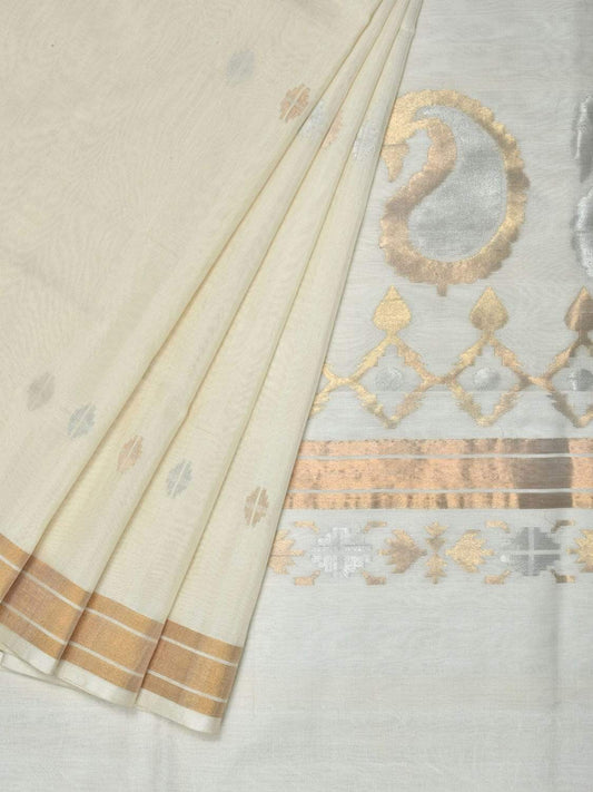 White Uppada Cotton Handloom Grab2Buy with Mango Design Pallu - Global Threads 