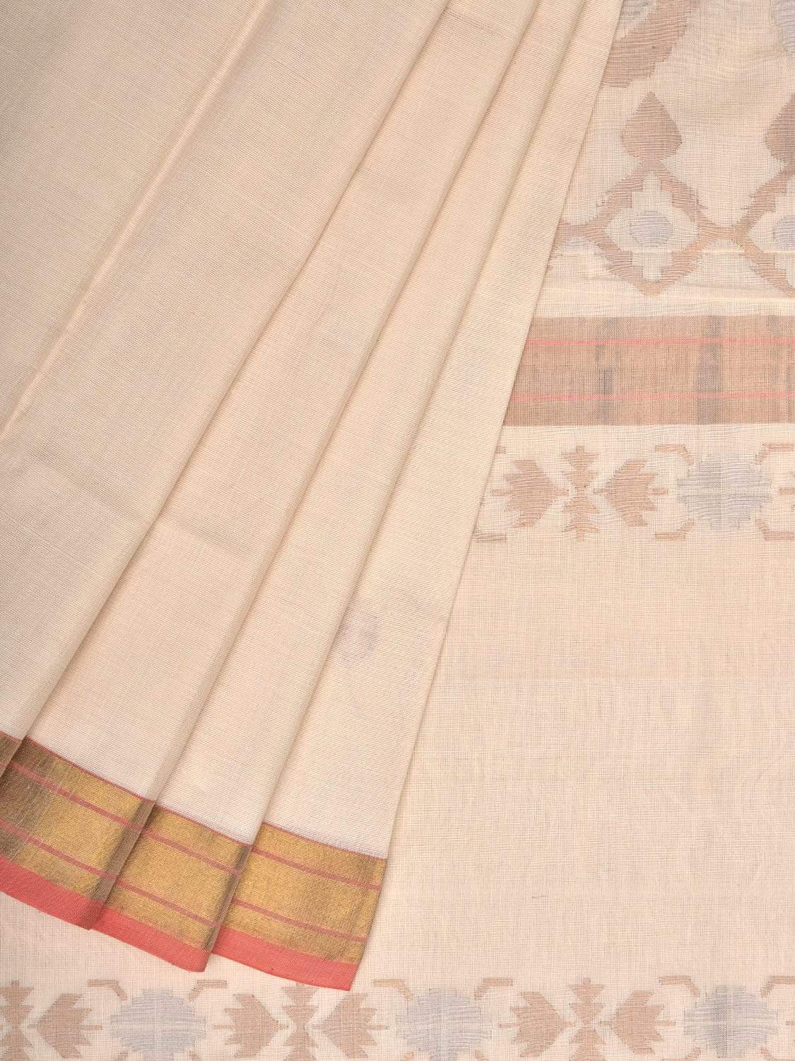 White Uppada Cotton Handloom Grab2Buy with Mango Design Pallu - Global Threads 